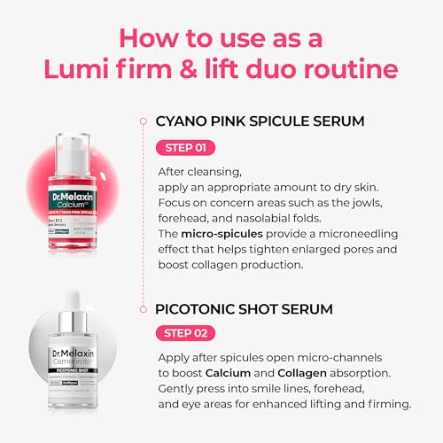 Lumi Firm & Lift Duo | Korean Facial Collagen Firming Serum Plumping Skin & Tightening Refines Skin Repair Density | Cyano Pink Spicule Serum + Picotonic Shot Ampoule